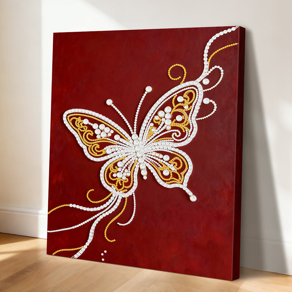 Diamond Painting | Parel Schilderij | Een Wit-Gouden Vlinder