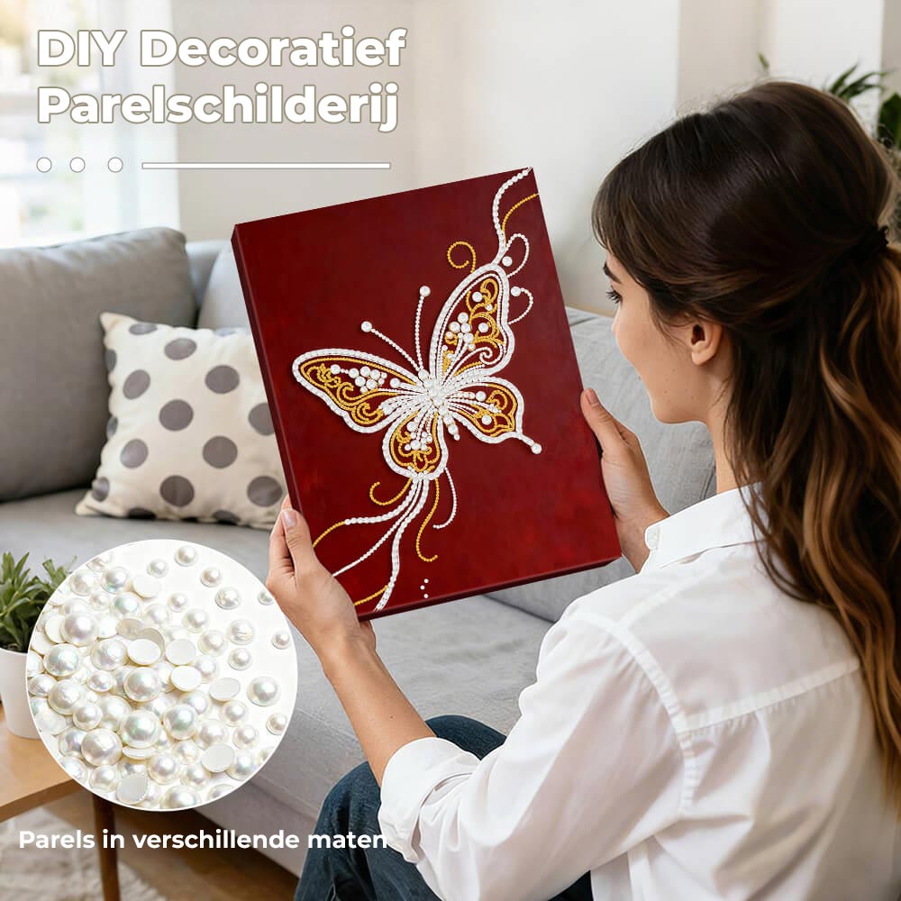 Diamond Painting | Parel Schilderij | Een Wit-Gouden Vlinder