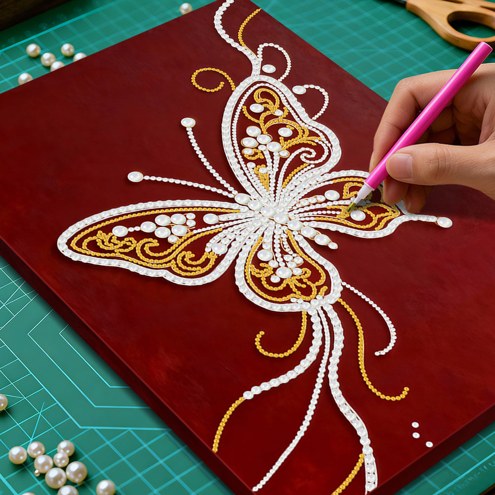 Diamond Painting | Parel Schilderij | Een Wit-Gouden Vlinder