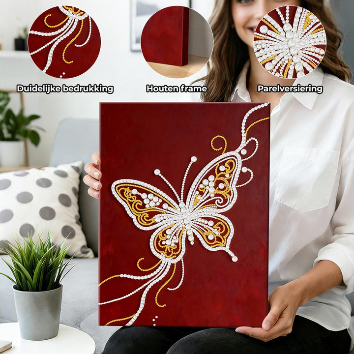 Diamond Painting | Parel Schilderij | Een Wit-Gouden Vlinder