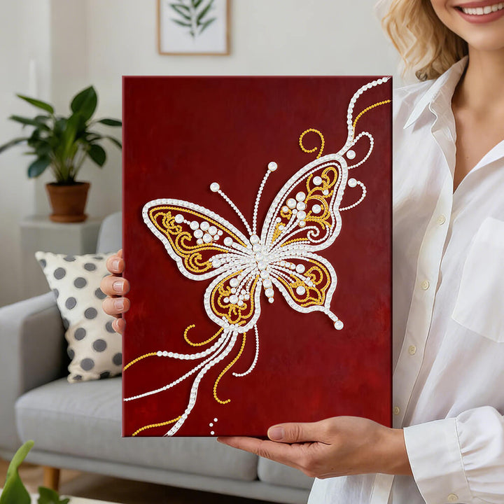 Diamond Painting | Parel Schilderij | Een Wit-Gouden Vlinder