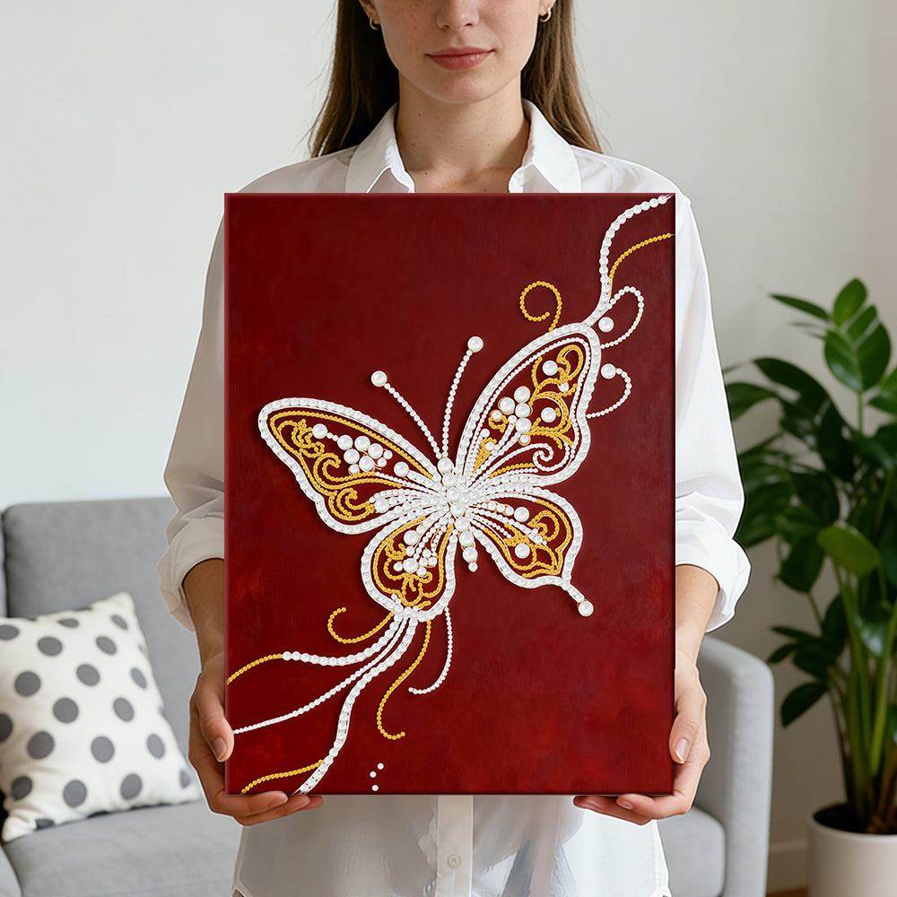 Diamond Painting | Parel Schilderij | Een Wit-Gouden Vlinder