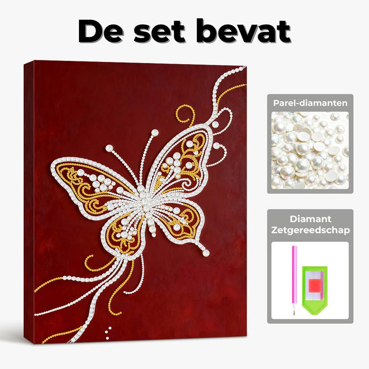 Diamond Painting | Parel Schilderij | Een Wit-Gouden Vlinder