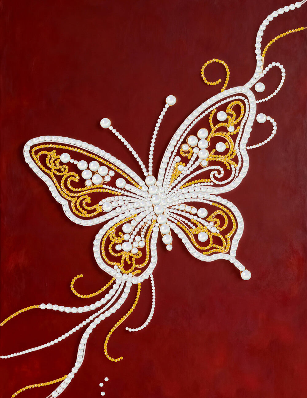 Diamond Painting | Parel Schilderij | Een Wit-Gouden Vlinder