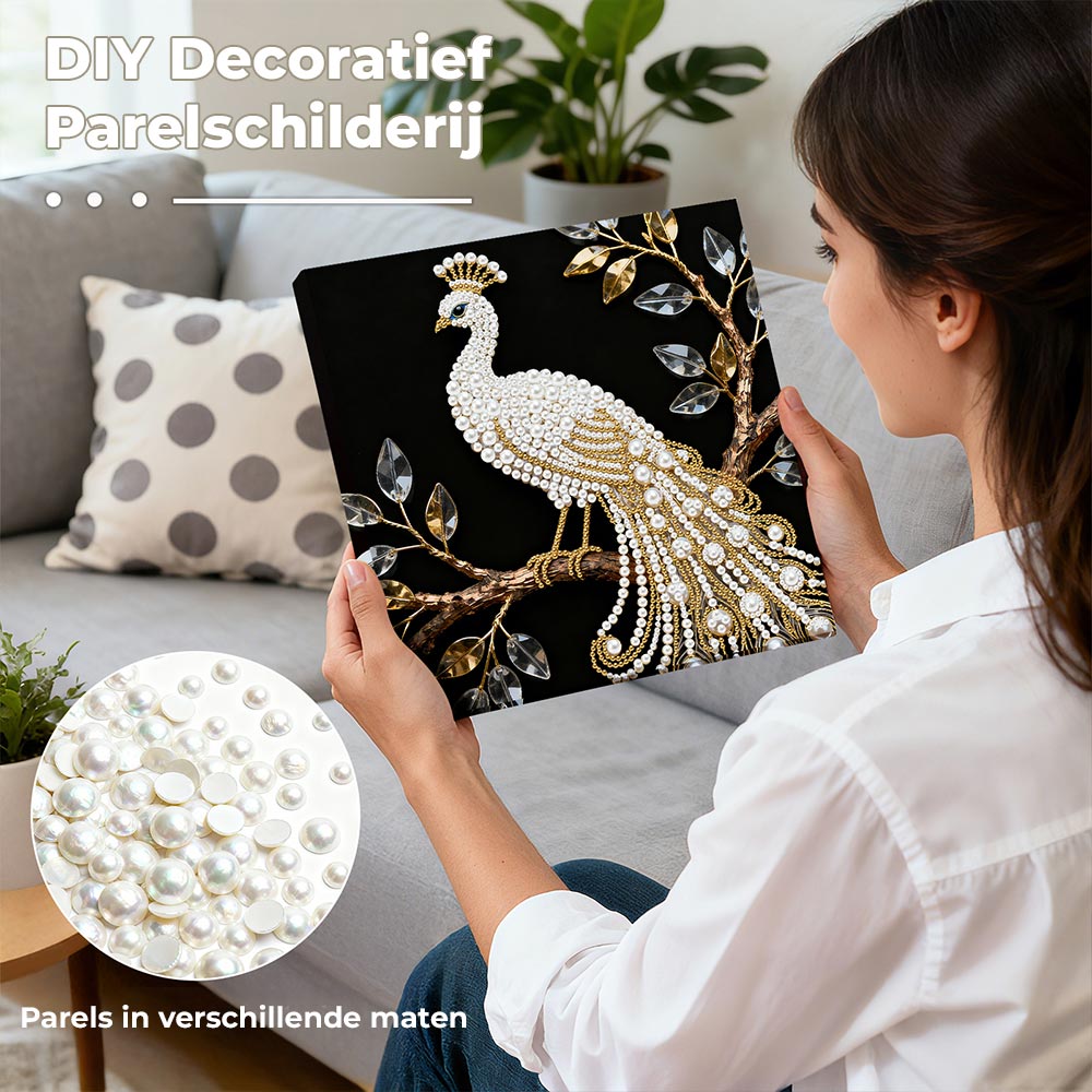 Diamond Painting | Parel Schilderij | Een Witte Pauw in een Boom