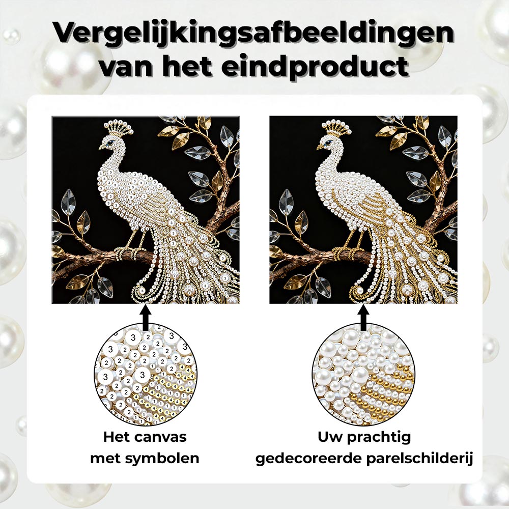 Diamond Painting | Parel Schilderij | Een Witte Pauw in een Boom