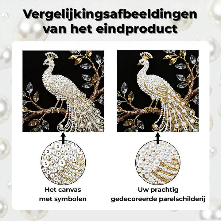 Diamond Painting | Parel Schilderij | Een Witte Pauw in een Boom