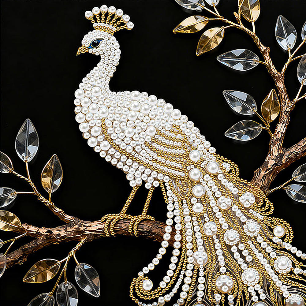 Diamond Painting | Parel Schilderij | Een Witte Pauw in een Boom