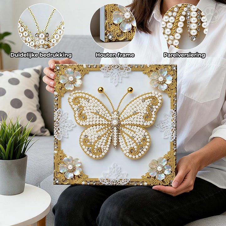 Diamond Painting | Parel Schilderij | Een Witte Vlinder