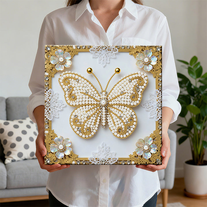 Diamond Painting | Parel Schilderij | Een Witte Vlinder