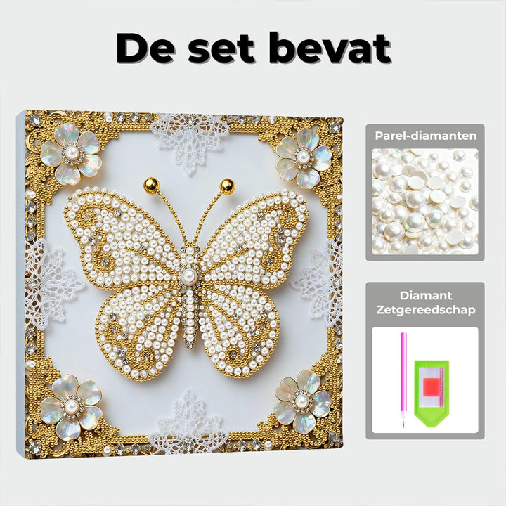 Diamond Painting | Parel Schilderij | Een Witte Vlinder