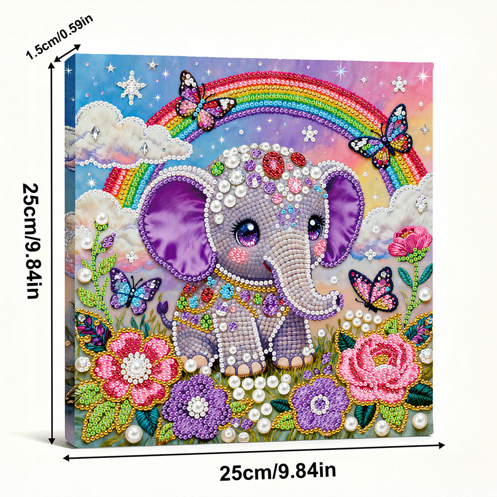 Diamond Painting | Parel Schilderij | Regenboog, Bloemen en een Klein Olifantje