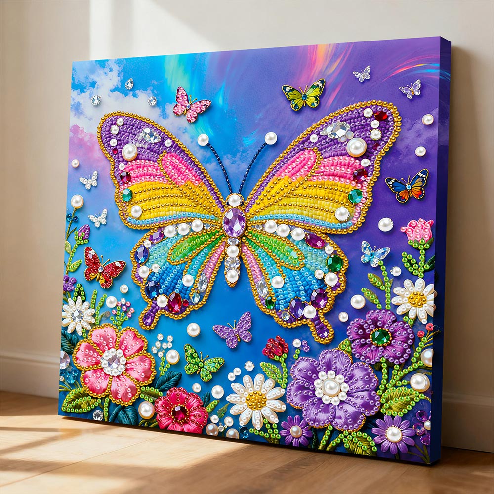 Diamond Painting | Parel Schilderij | Regenboogvlinders en Bloemen