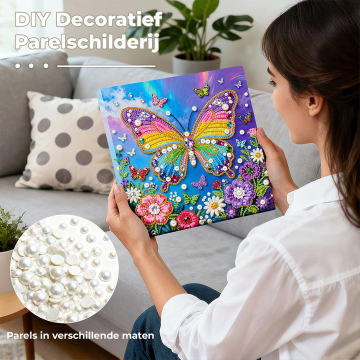 Diamond Painting | Parel Schilderij | Regenboogvlinders en Bloemen