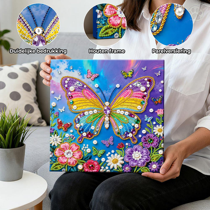 Diamond Painting | Parel Schilderij | Regenboogvlinders en Bloemen