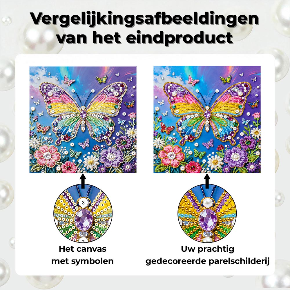 Diamond Painting | Parel Schilderij | Regenboogvlinders en Bloemen