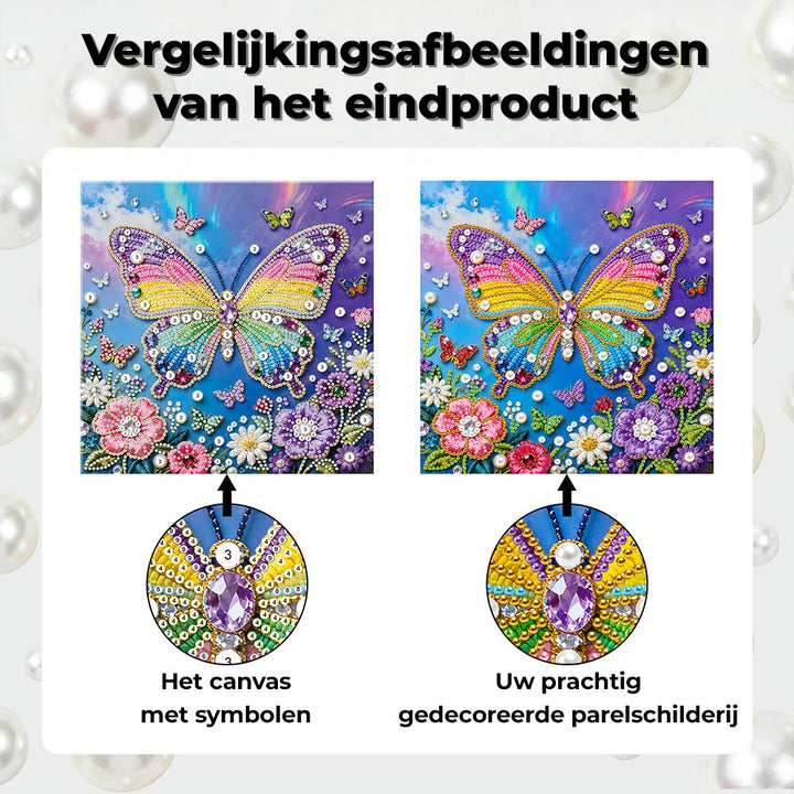 Diamond Painting | Parel Schilderij | Regenboogvlinders en Bloemen