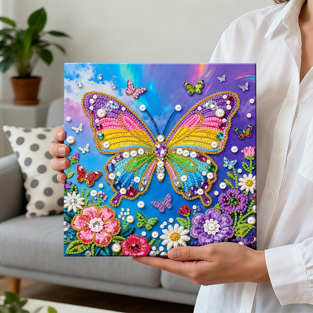 Diamond Painting | Parel Schilderij | Regenboogvlinders en Bloemen