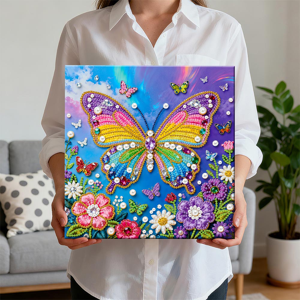 Diamond Painting | Parel Schilderij | Regenboogvlinders en Bloemen