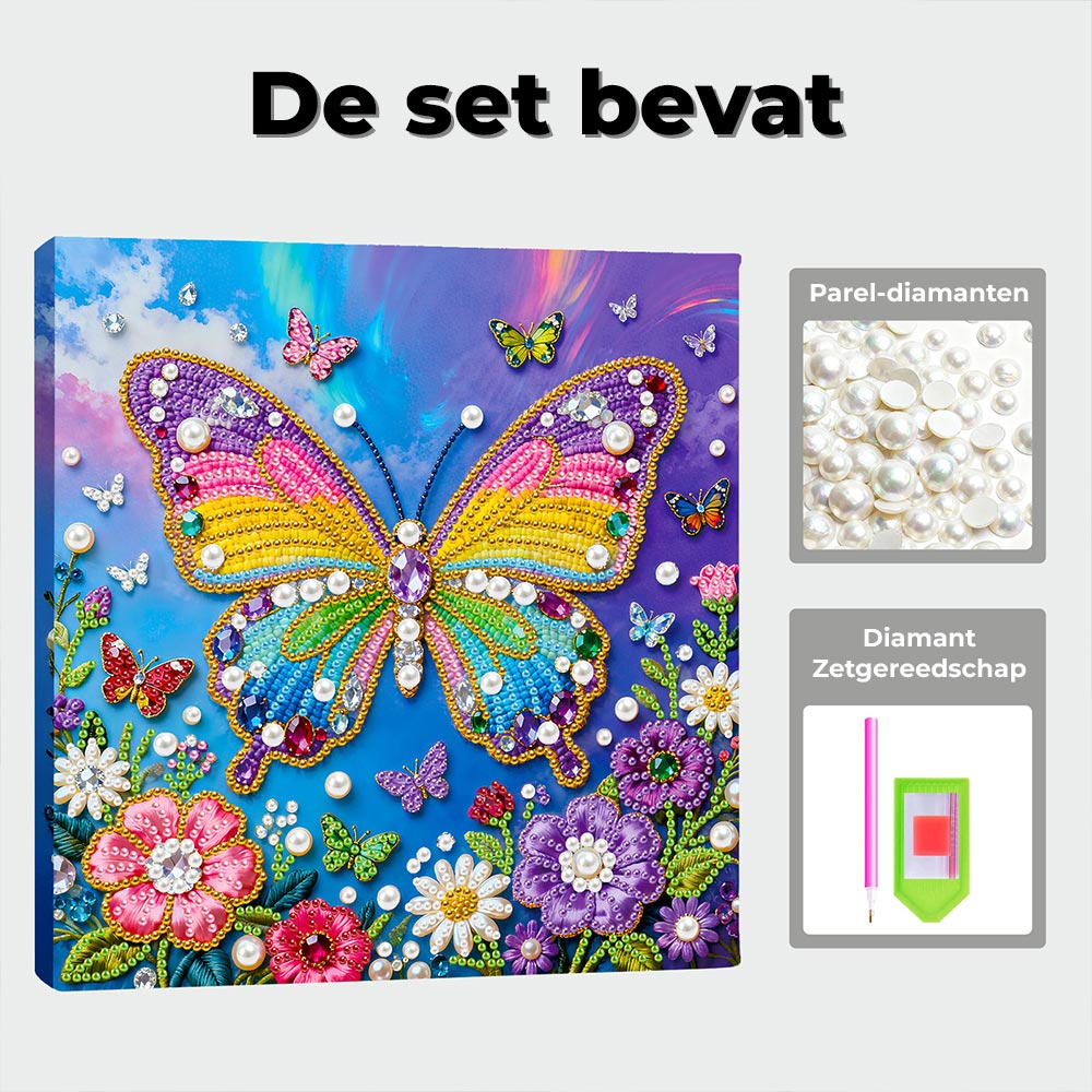 Diamond Painting | Parel Schilderij | Regenboogvlinders en Bloemen