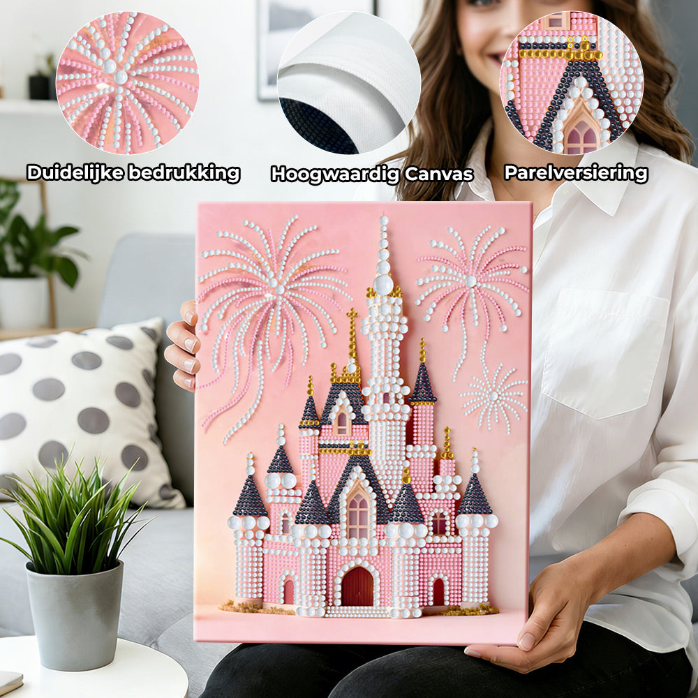 Diamond Painting | Parel Schilderij | Roze Kasteel en Vuurwerk