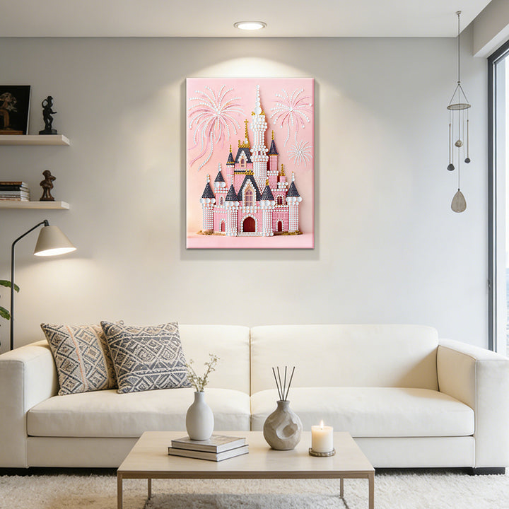 Diamond Painting | Parel Schilderij | Roze Kasteel en Vuurwerk