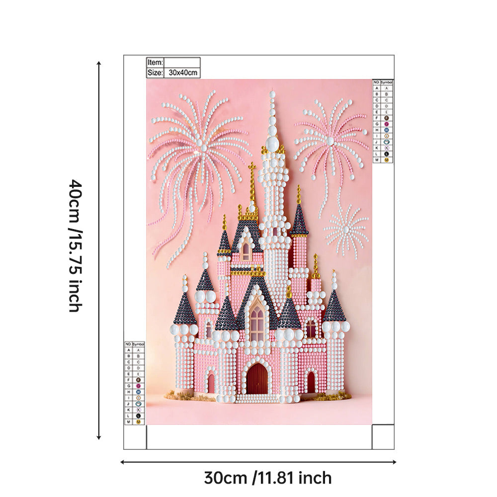 Diamond Painting | Parel Schilderij | Roze Kasteel en Vuurwerk