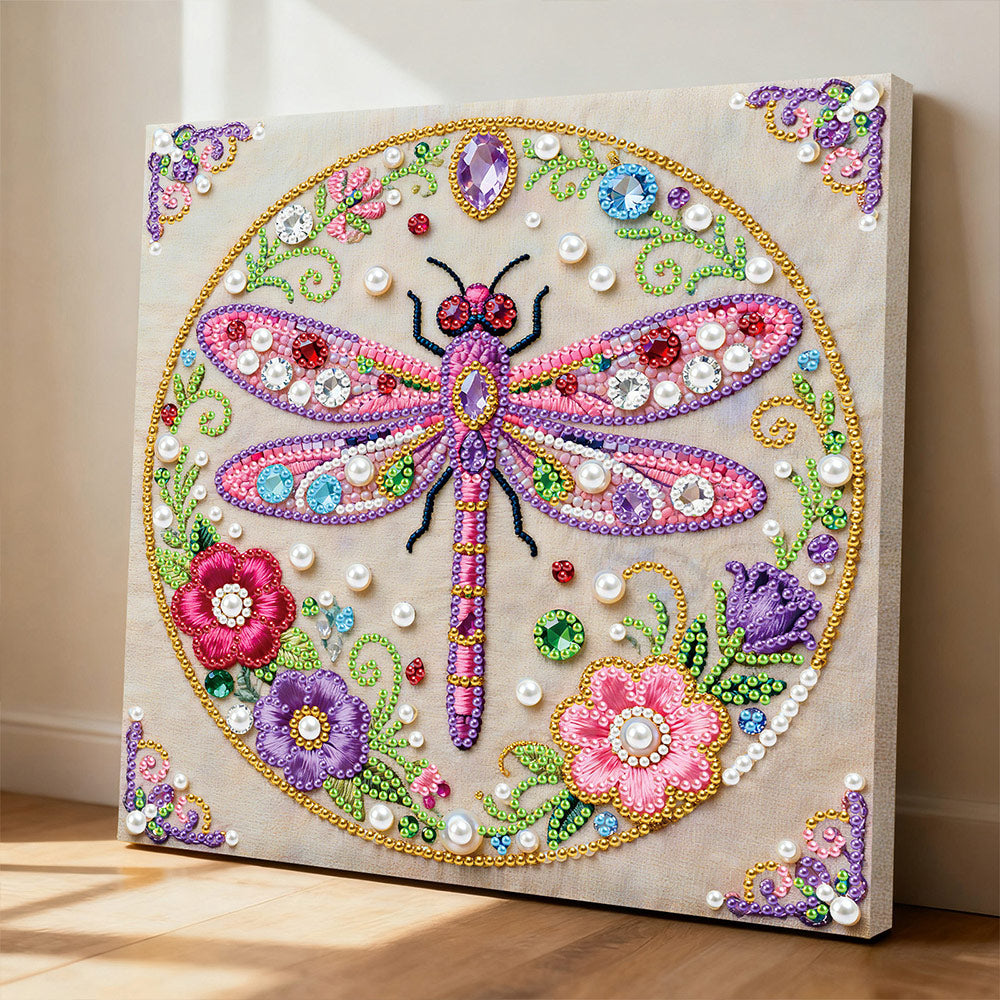 Diamond Painting | Parel Schilderij | Roze Libel en Bloemen