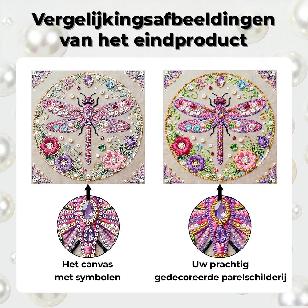 Diamond Painting | Parel Schilderij | Roze Libel en Bloemen