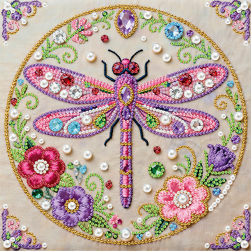 Diamond Painting | Parel Schilderij | Roze Libel en Bloemen