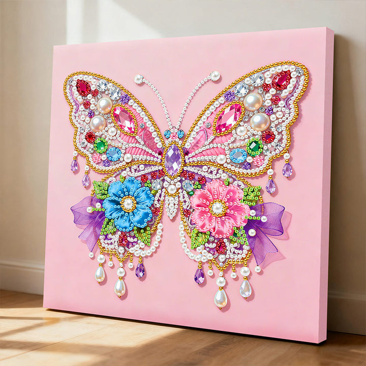 Diamond Painting | Parel Schilderij | Roze Vlinder en Bloemen