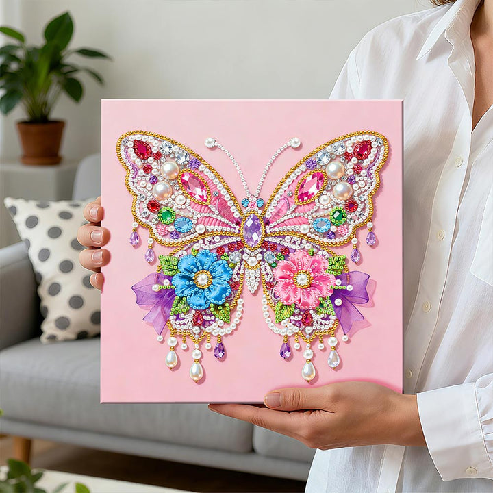 Diamond Painting | Parel Schilderij | Roze Vlinder en Bloemen