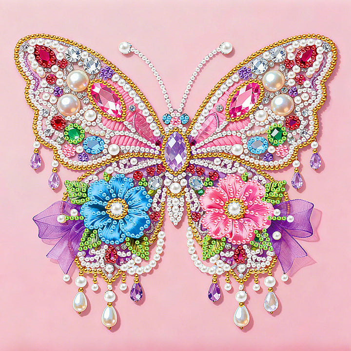 Diamond Painting | Parel Schilderij | Roze Vlinder en Bloemen