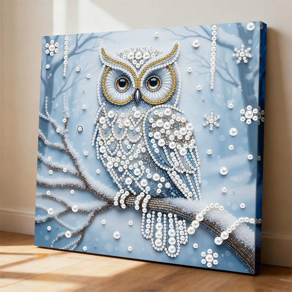 Diamond Painting | Parel Schilderij | Uil in het Sneeuwbos