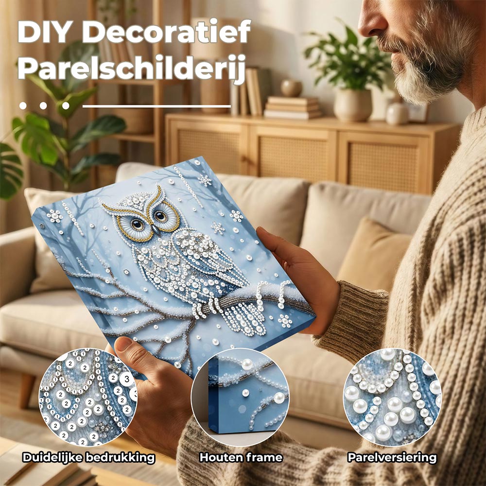 Diamond Painting | Parel Schilderij | Uil in het Sneeuwbos