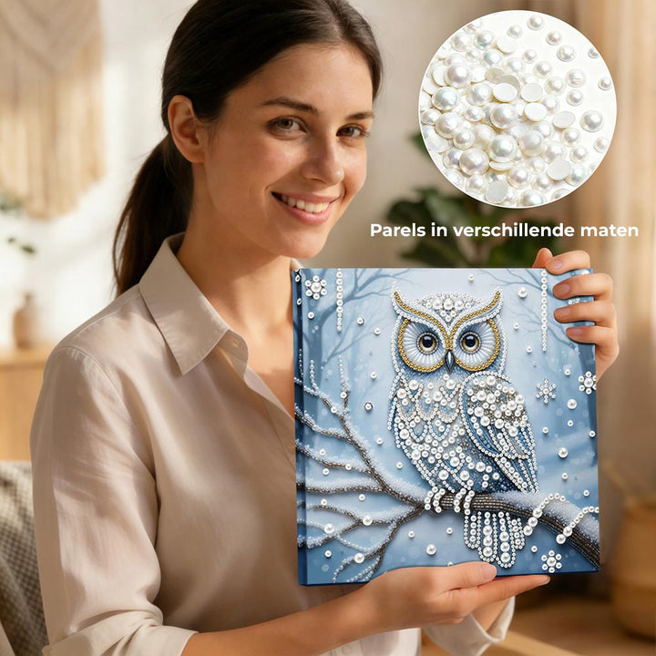 Diamond Painting | Parel Schilderij | Uil in het Sneeuwbos