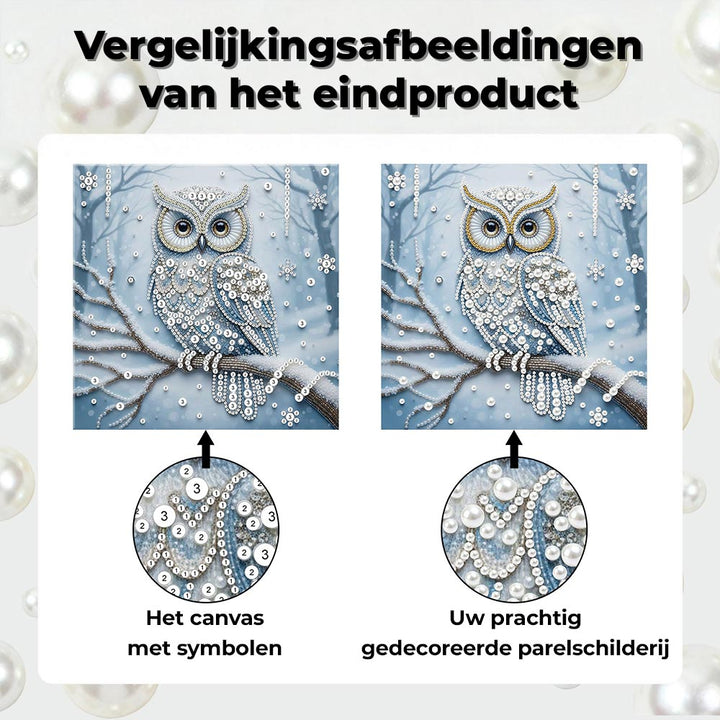 Diamond Painting | Parel Schilderij | Uil in het Sneeuwbos