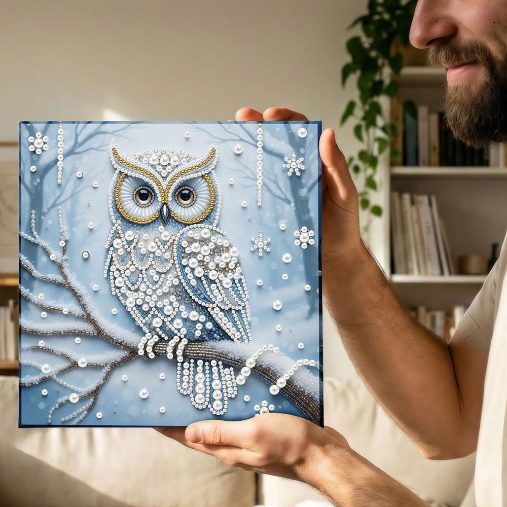 Diamond Painting | Parel Schilderij | Uil in het Sneeuwbos