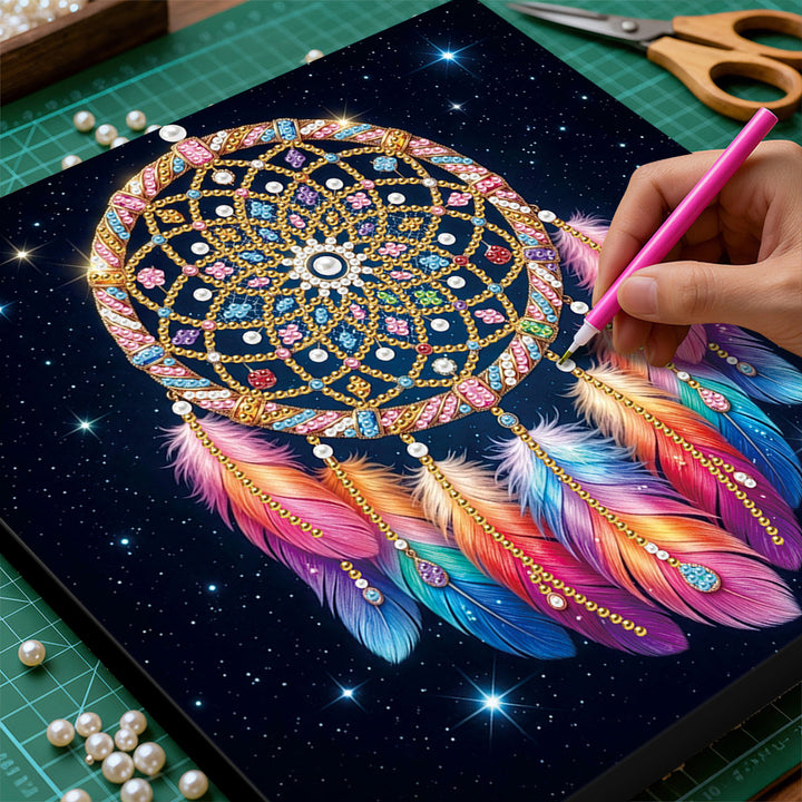 Diamond Painting | Parel Schilderij | Veren Dromenvanger in de Sterrenhemel