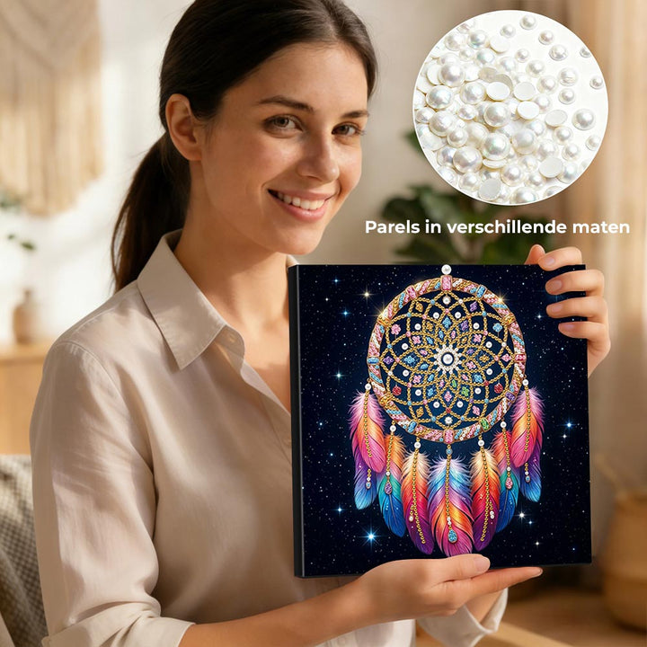 Diamond Painting | Parel Schilderij | Veren Dromenvanger in de Sterrenhemel