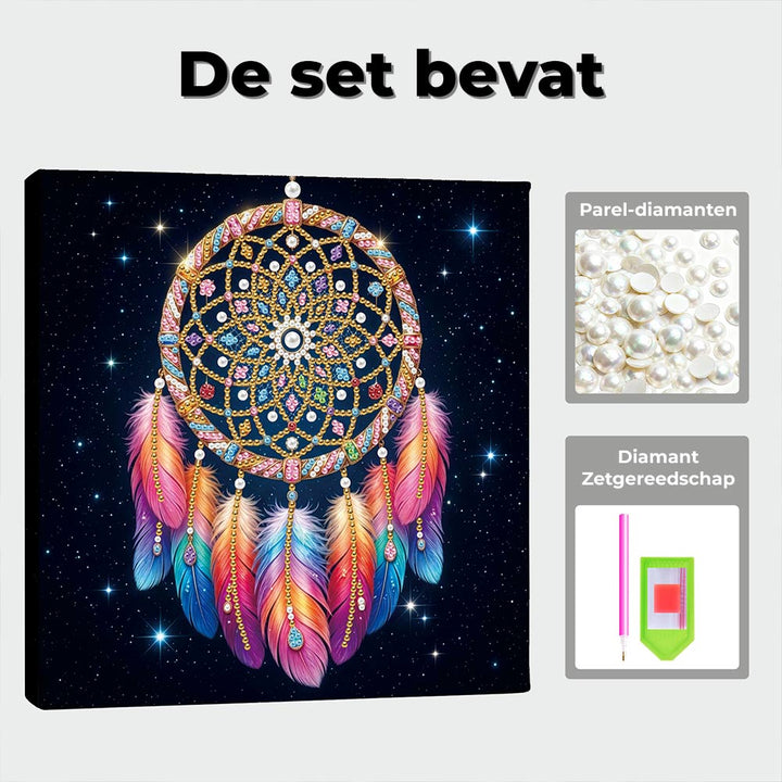 Diamond Painting | Parel Schilderij | Veren Dromenvanger in de Sterrenhemel
