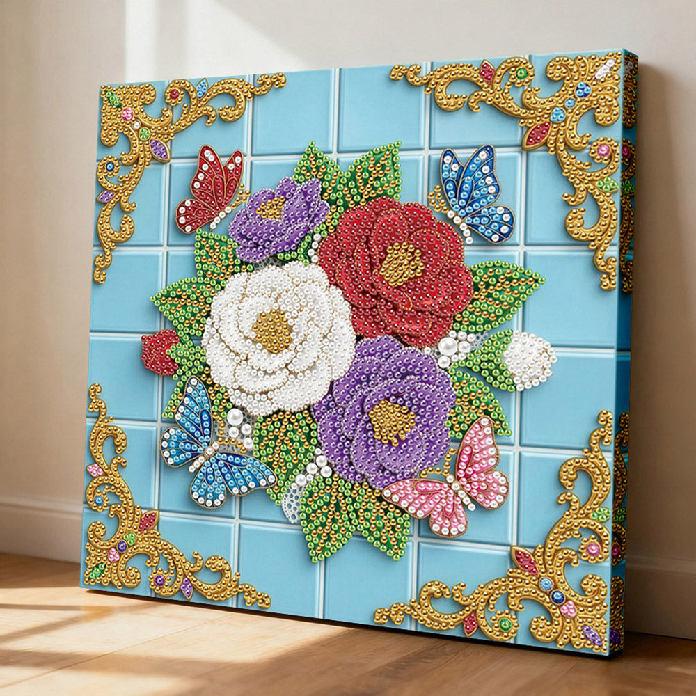 Diamond Painting | Parel Schilderij | Vlinders die Rond de Rozen Dwarrelen