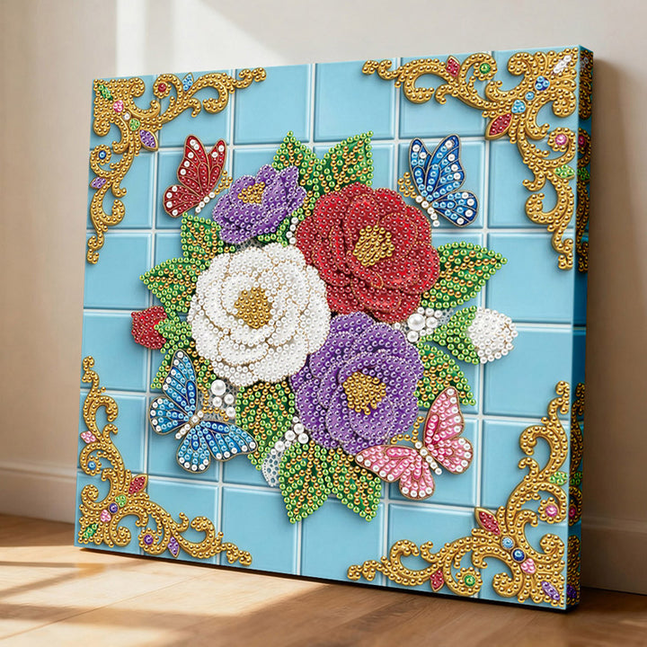 Diamond Painting | Parel Schilderij | Vlinders die Rond de Rozen Dwarrelen