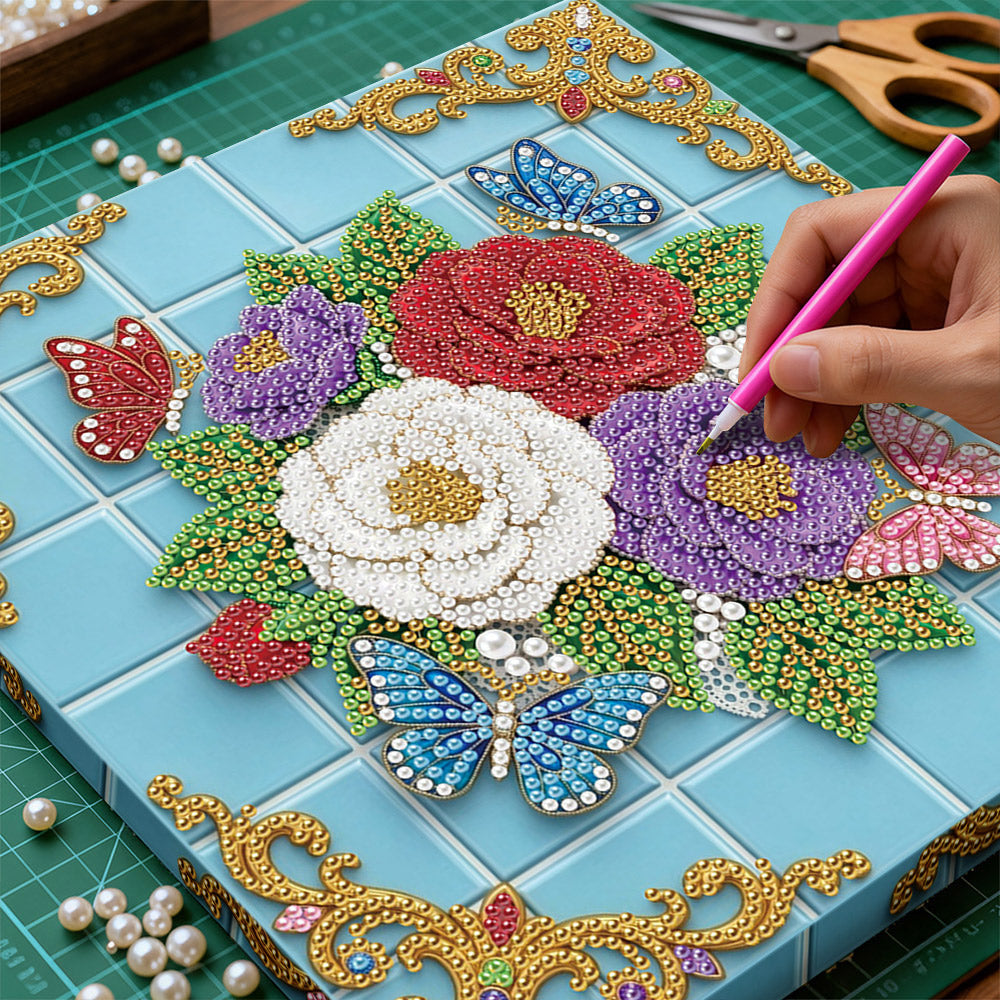 Diamond Painting | Parel Schilderij | Vlinders die Rond de Rozen Dwarrelen