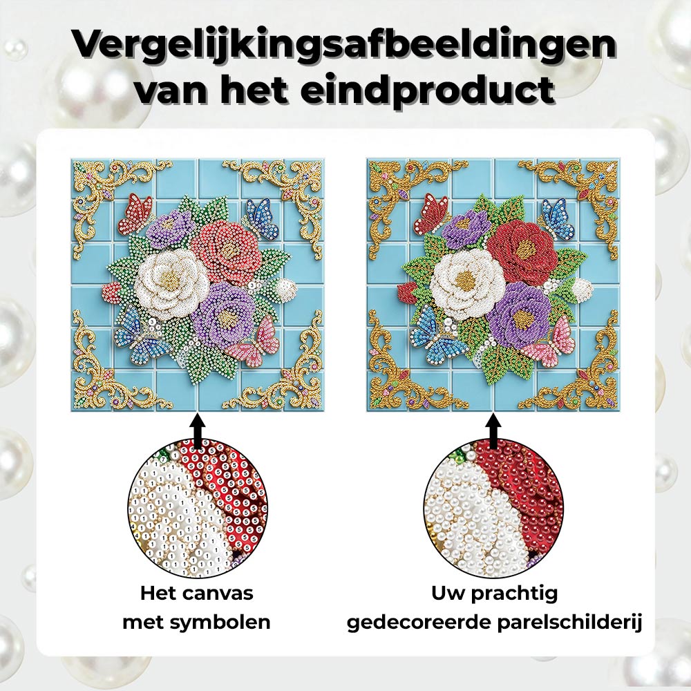Diamond Painting | Parel Schilderij | Vlinders die Rond de Rozen Dwarrelen