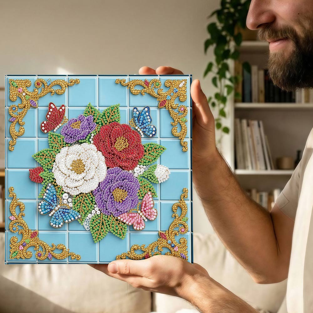 Diamond Painting | Parel Schilderij | Vlinders die Rond de Rozen Dwarrelen