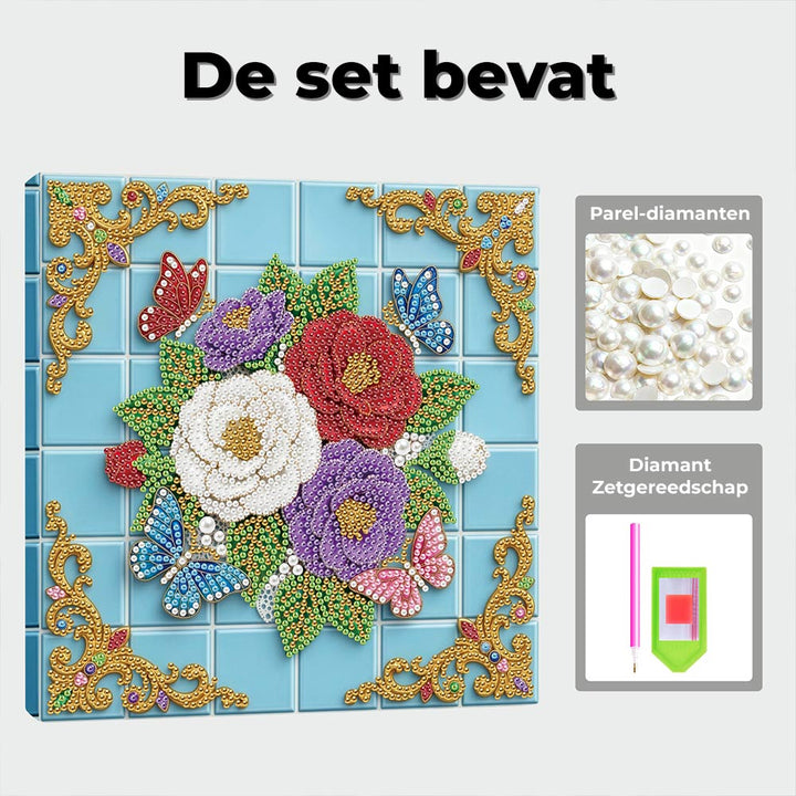 Diamond Painting | Parel Schilderij | Vlinders die Rond de Rozen Dwarrelen