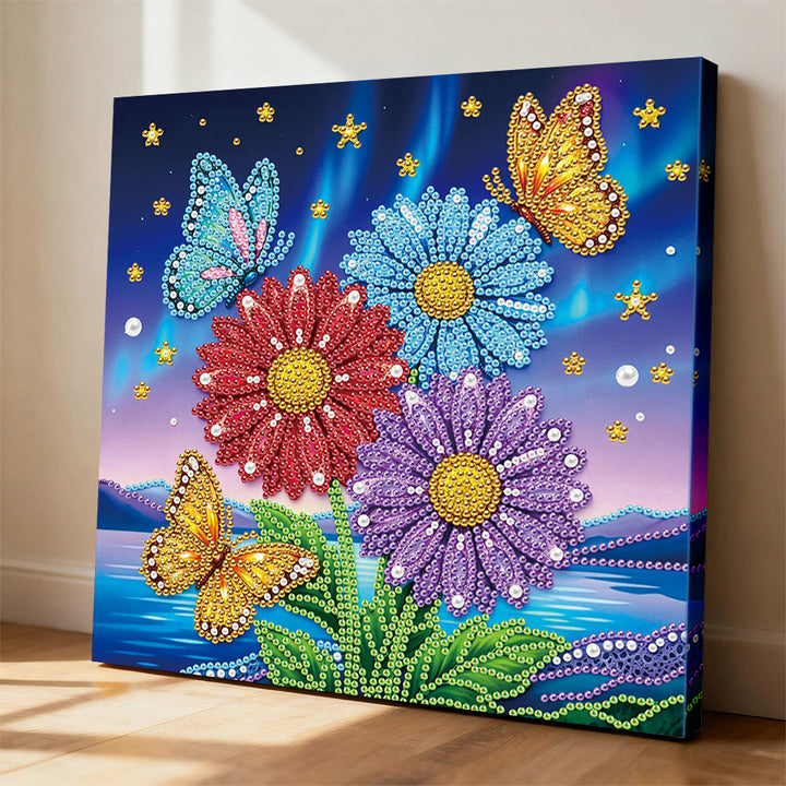 Diamond Painting | Parel Schilderij | Vlinders die Rond Gerbera’s Fladderen