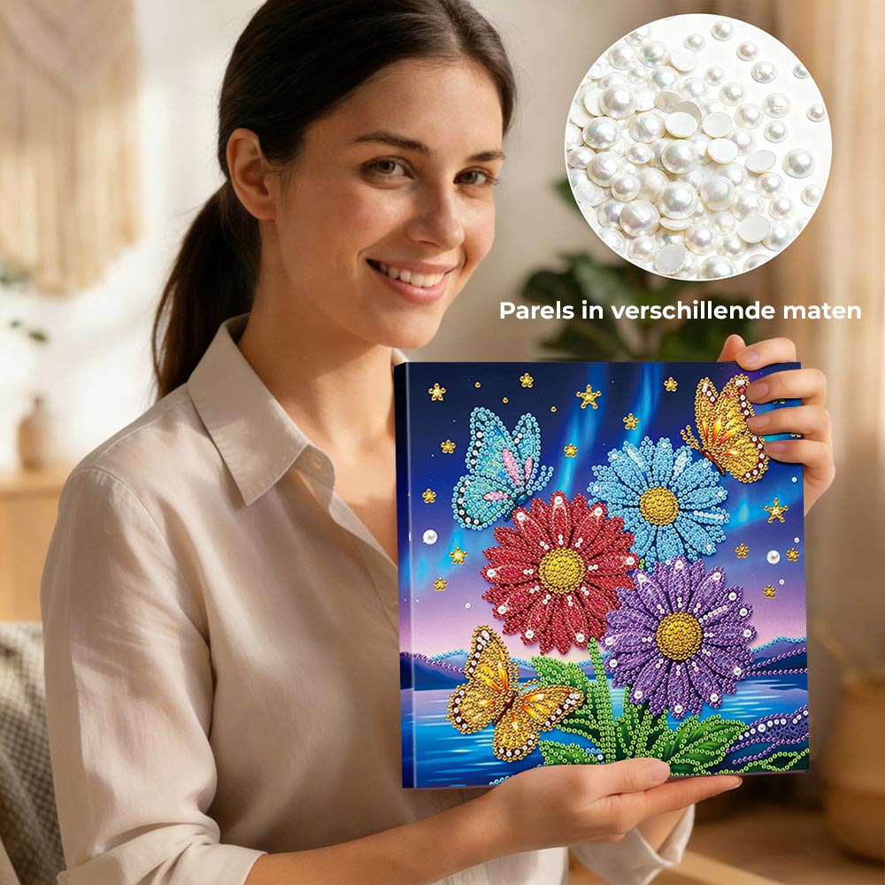 Diamond Painting | Parel Schilderij | Vlinders die Rond Gerbera’s Fladderen