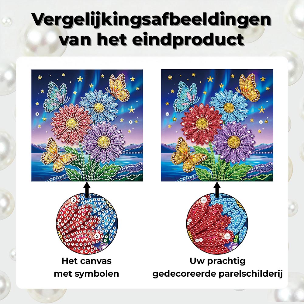 Diamond Painting | Parel Schilderij | Vlinders die Rond Gerbera’s Fladderen
